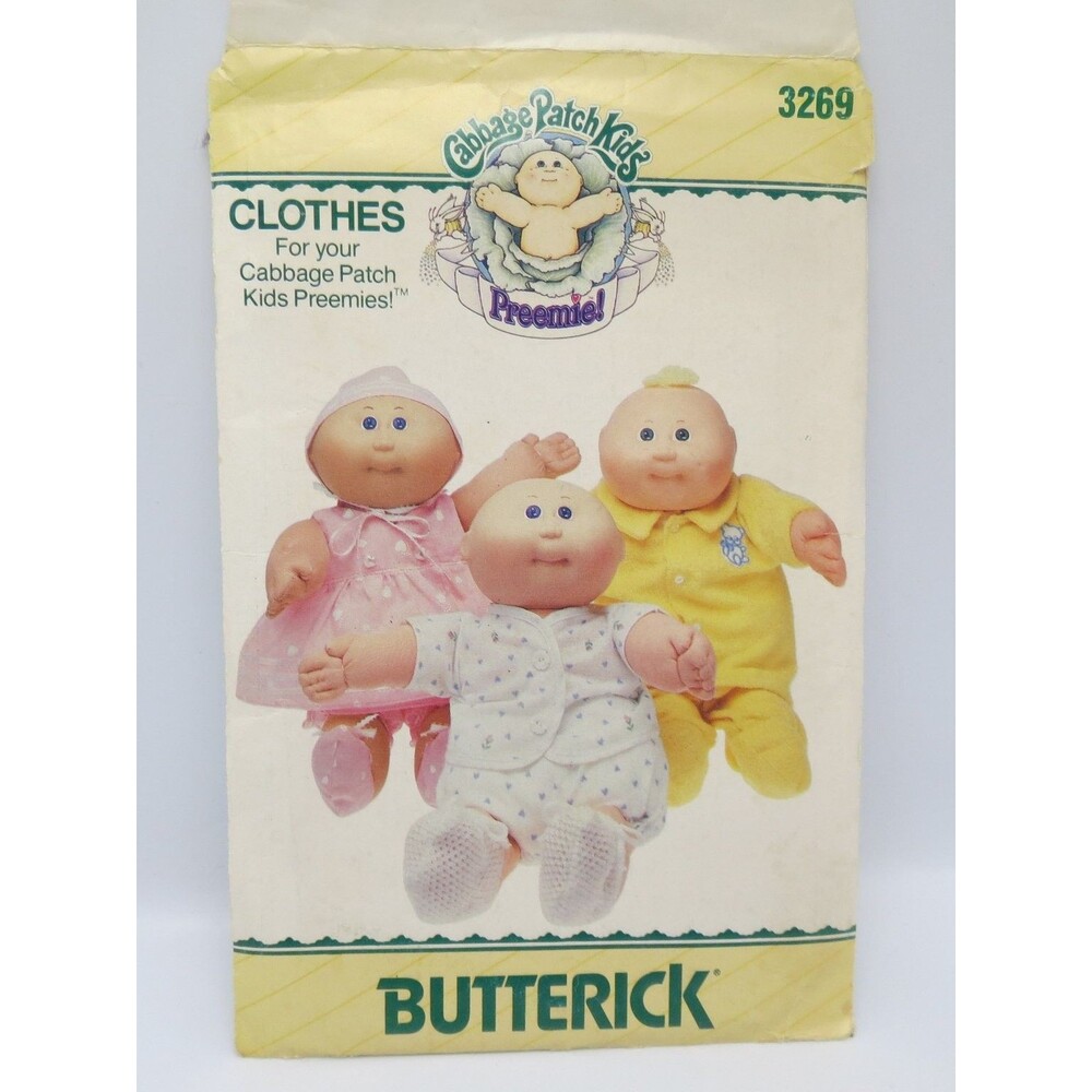 Butterick Cabbage Patch Kids 3269 Preemie Doll Clothes Jumpsuit Dress 1985